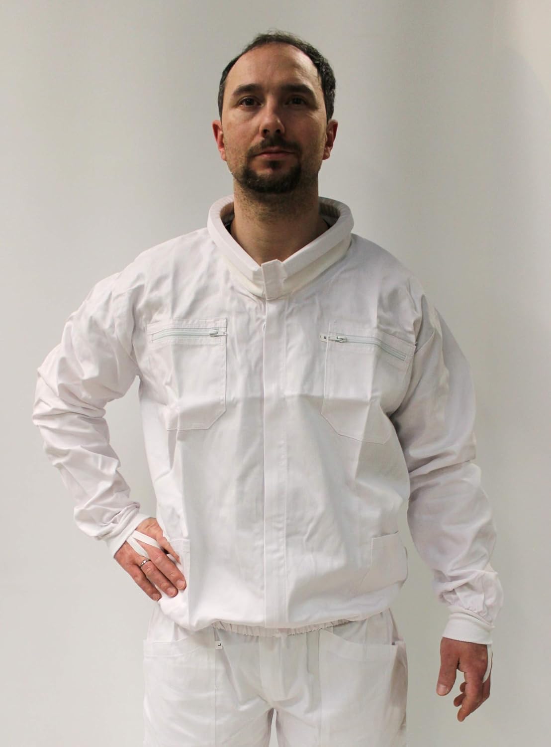 Qualitäts Imkerjacke mit Reißverschluss und Wulstkragen im Set mit passendem, runden Imkerschleier, Imkerhut, mit weitem Schleier. Größen 128 bis 4XL