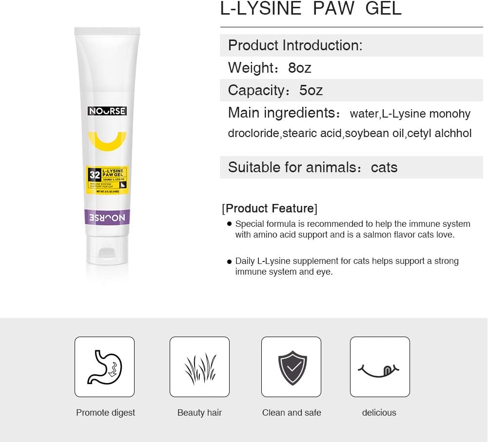 Nourse Chowsing L-Lysine Paw Gel Cat Immune Support Effectively Treats Sneezing Eye Inflammation and Runny Nose(5FL Ounces