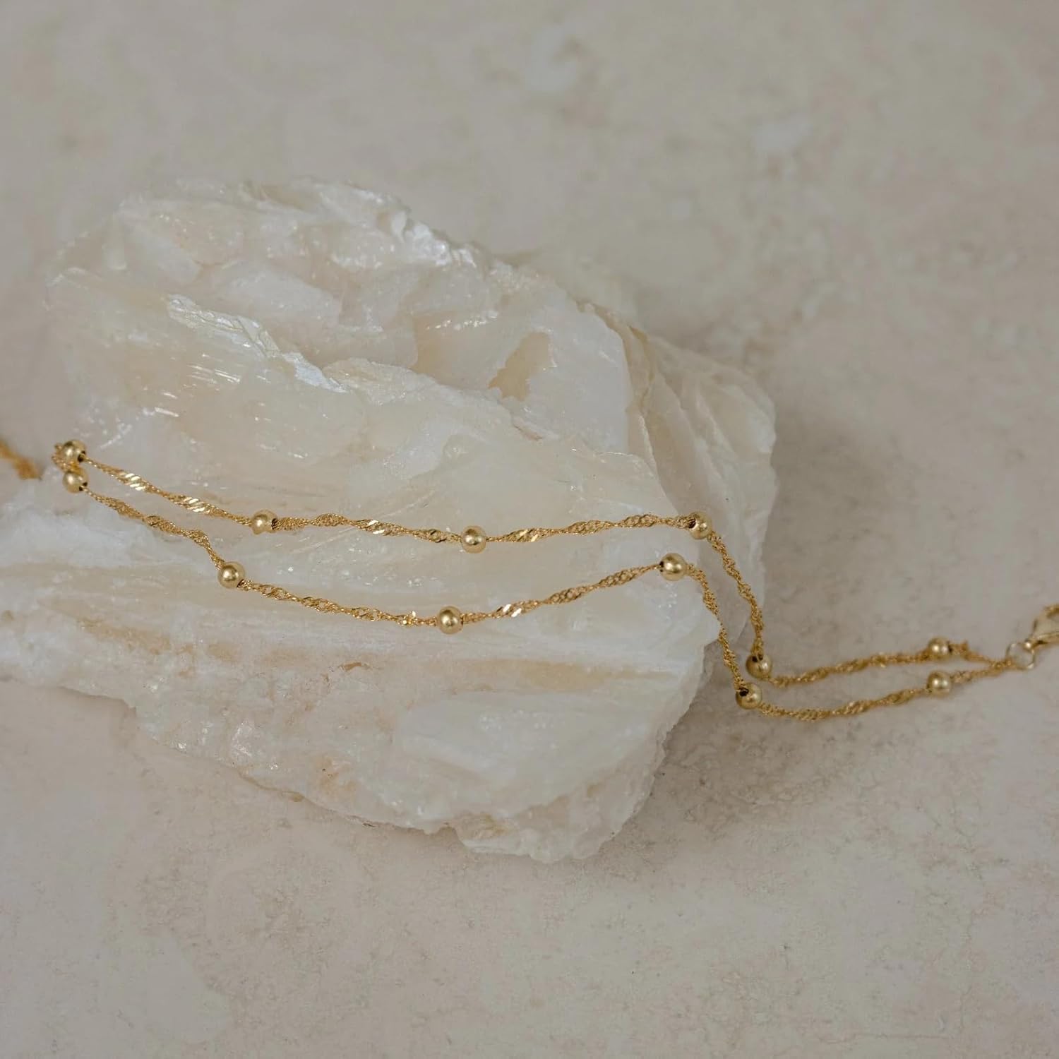 CAITLYNMINIMALIST Duo Beaded Chain Layered Stackable Dainty 18K Gold Sterling Silver Bracelets for Women