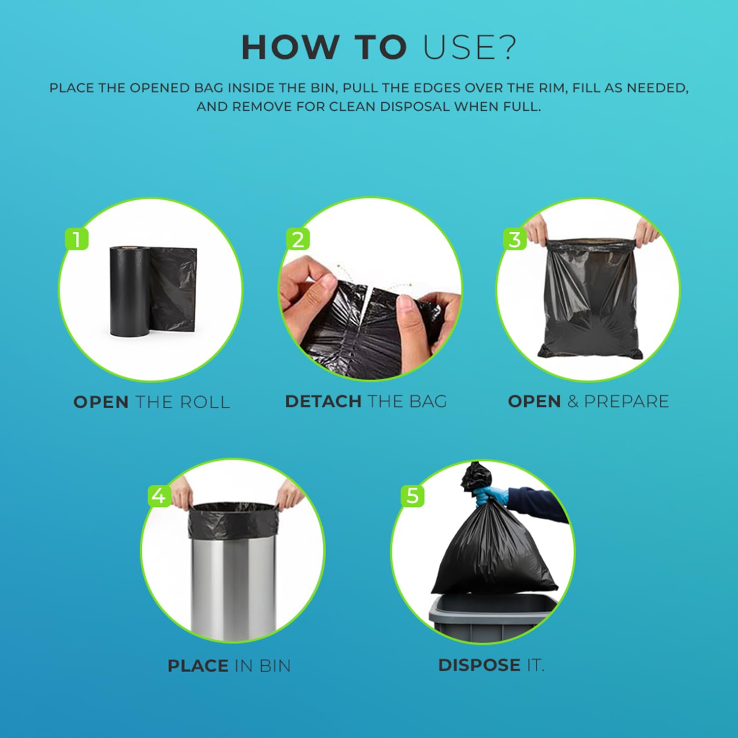 Roe Tenpo Paquete de 400 bolsas de basura negras de 75 litros, bolsas de basura de 30 micras, extrafuertes, ecológicas, resistentes a fugas, perfectas para el hogar, oficina, bricolaje y jardín
