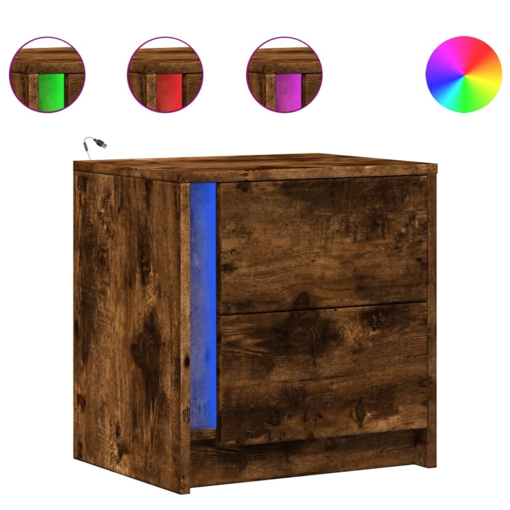 Stilvoller Nachttisch mit RGB-LED-Beleuchtung und Schublade – Langlebiger Holzwerkstoff, Feuchtigkeitsbeständig, USB-Anschluss für Schlafzimmer und Wohnzimmer