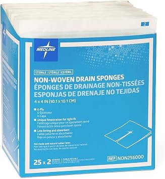 Medline Gauze Sponge 4 X 4 Drain 6 Ply, NON256000 50 Count