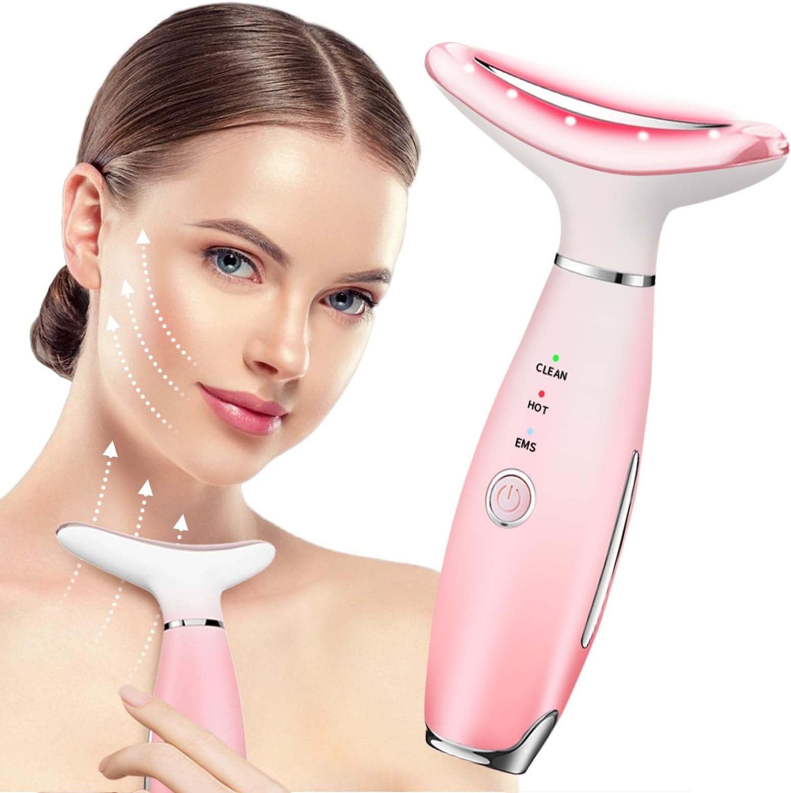 Xspring Facial Massager Tool, Firming Wrinkle Removal Facial Massager Tool, Facial Toning Kit for Anti Aging Wrinkles, Three Uses LED Heat Modes, Facial Massager for Face and Neck Skin Care (Pink)