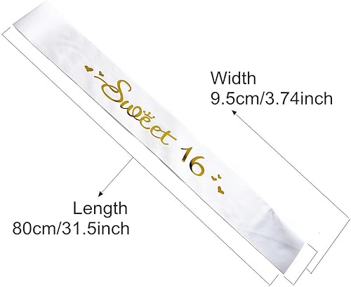 Miniatura 9 de Cinta de satén rosa intenso con letras plateadas, decoraciones de banda de cumpleaños 16, regalos para niñas, suministros de recuerdo de fiesta de