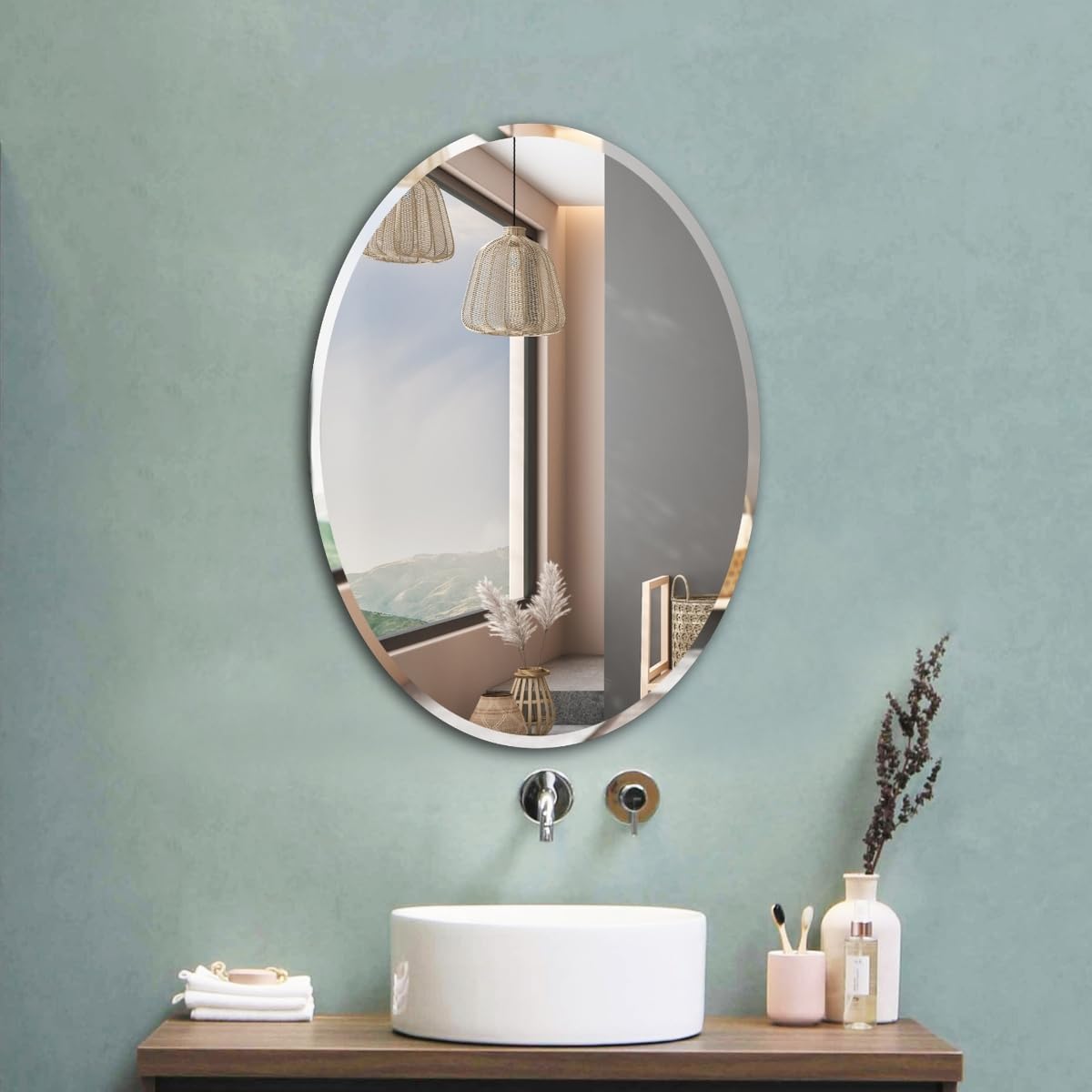 The Deqor Frameless Oval Mirror for Wall 12 X 18 Inch/Beveled Glass with Smooth Edges/Mirror for Bathroom/Bedroom/Living Room/Entryway/Dressing Room/Unframed Decorative Mirror | BVM1218A3, Transparent