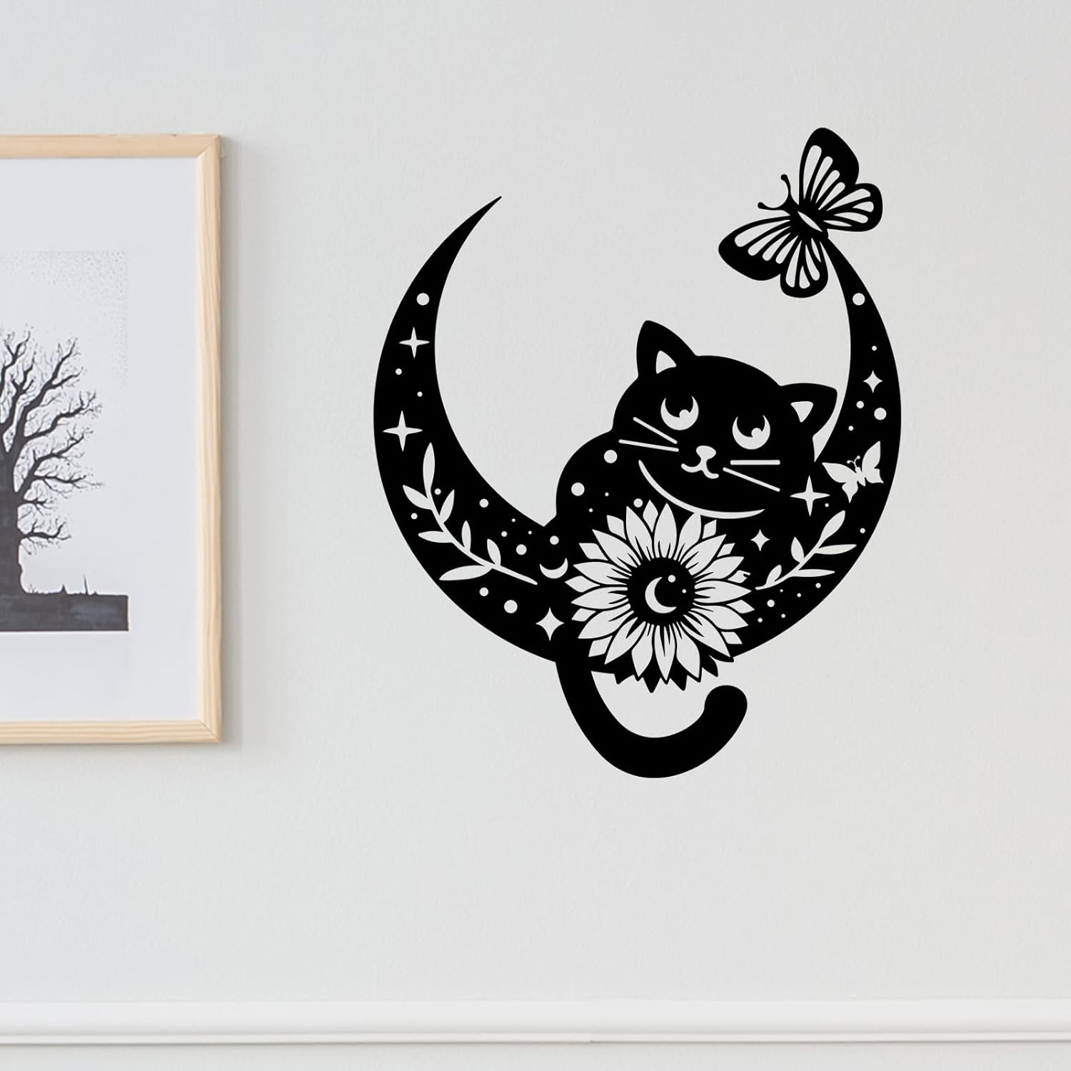Black Moon Cats Metal Sign Art Decor,Cat Sculpture Gifts for Birthday Housewarming,Sunflower Plaque Decorate for Living Room Bedroom,Butterfly Silhouette Wall Hangings for Outdoor Garden Yard Ranch