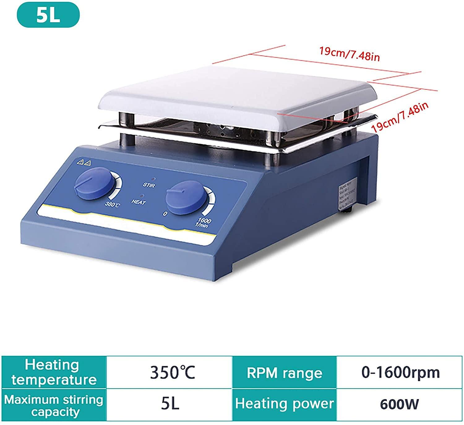 Agitador MagnéTico De Laboratorio, Mezclador MagnéTico De Placa Caliente para Calentar Y Agitar, Capacidad De AgitacióN De 1 L / 3 L / 5 L, 0~1600 RPM, Temperatura Ajustable,5000ml