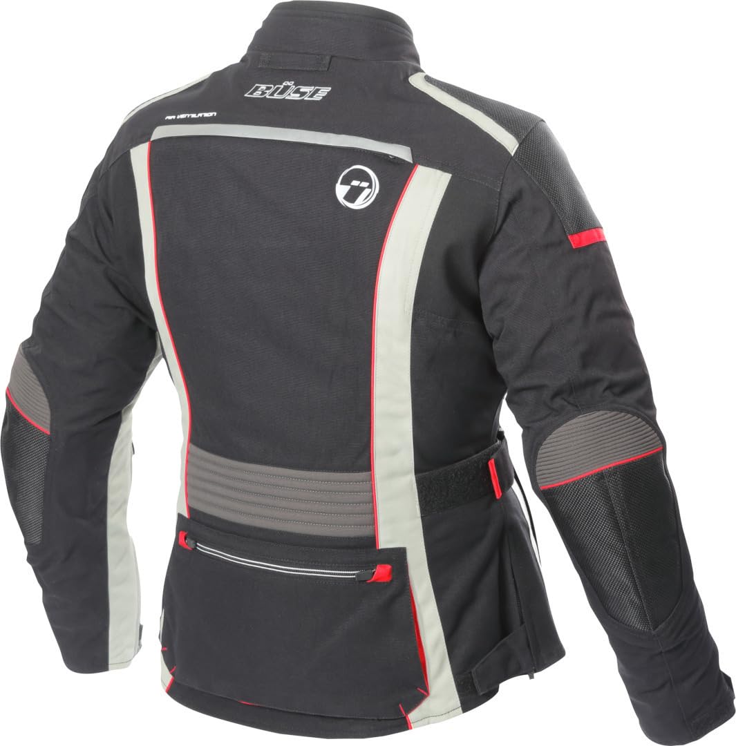 Büse Linda Damen Motorrad Textiljacke, Schwarz/Grau/Rot, Größe 40 | Winddicht