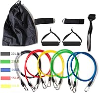 Vista 3 de Youlebao Juego de 11 bandas de resistencia, incluye 5 bandas de ejercicio apilables con anclaje de puerta, 2 asas de espuma, 2 anillos de metal