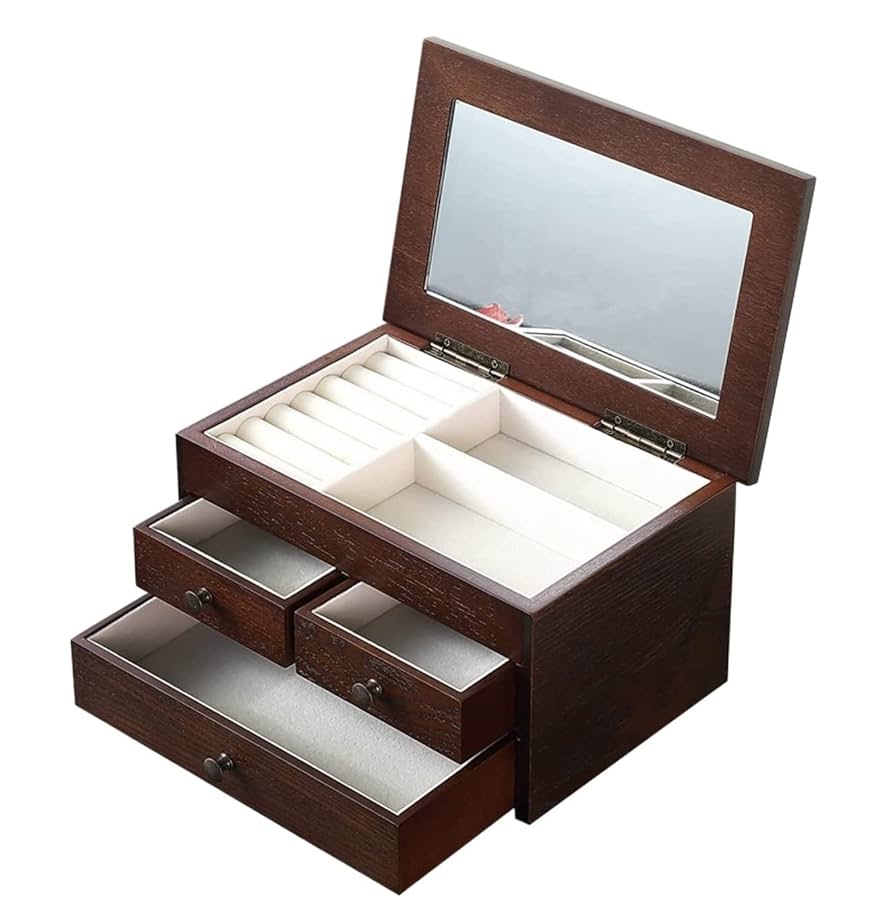 木製 レトロ ジュエリーボックス アクセサリー収納ケース 鏡付 3段 アクセサリー収納ケース 鏡付 レトロ ジュエリーボックス