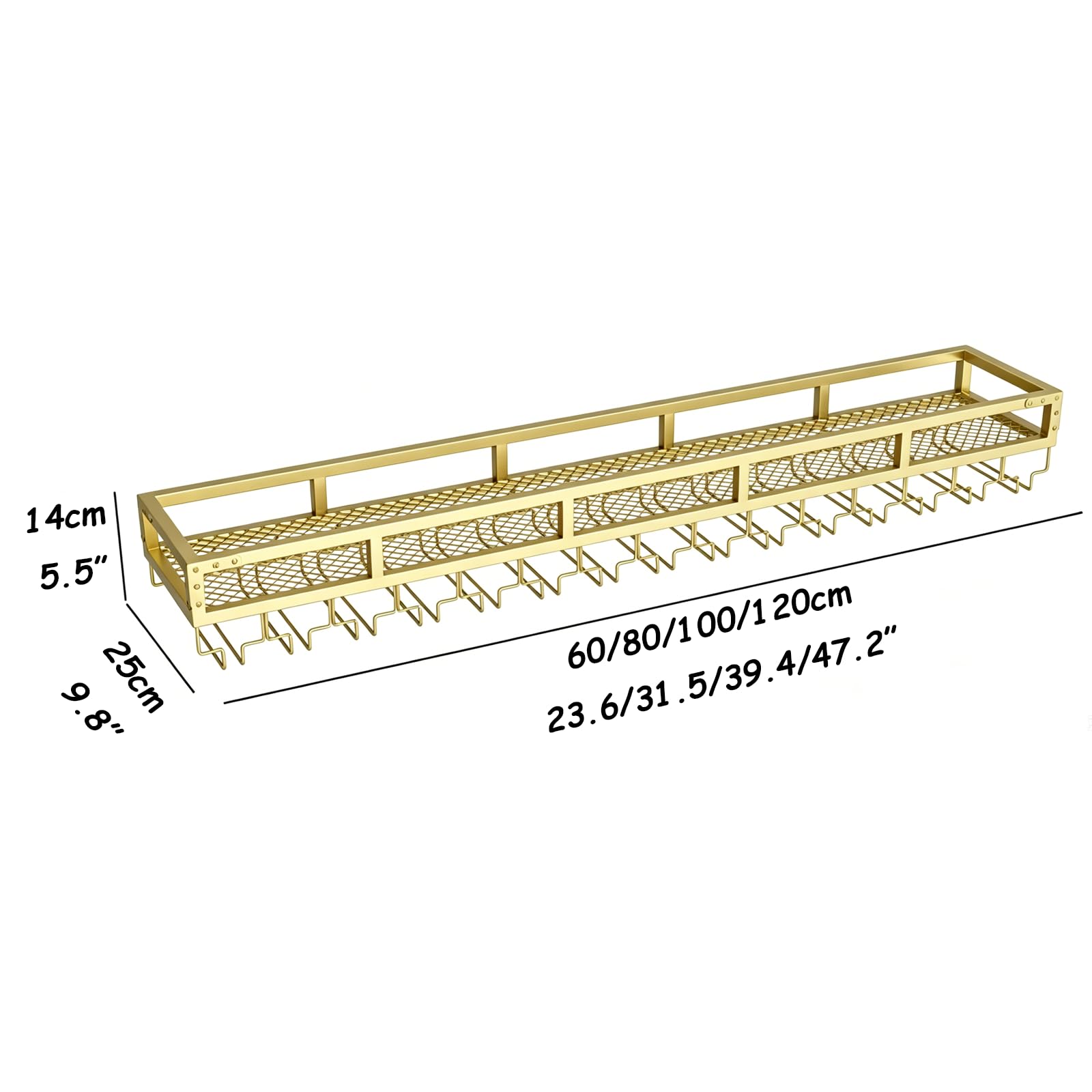 Portabottiglie da parete con supporto in vetro per bar di casa | Mensola a muro in ferro rinforzato con fessure per appendere oggetti, ideale per ristoranti, caffè e bar(gold,120cm/47.2")