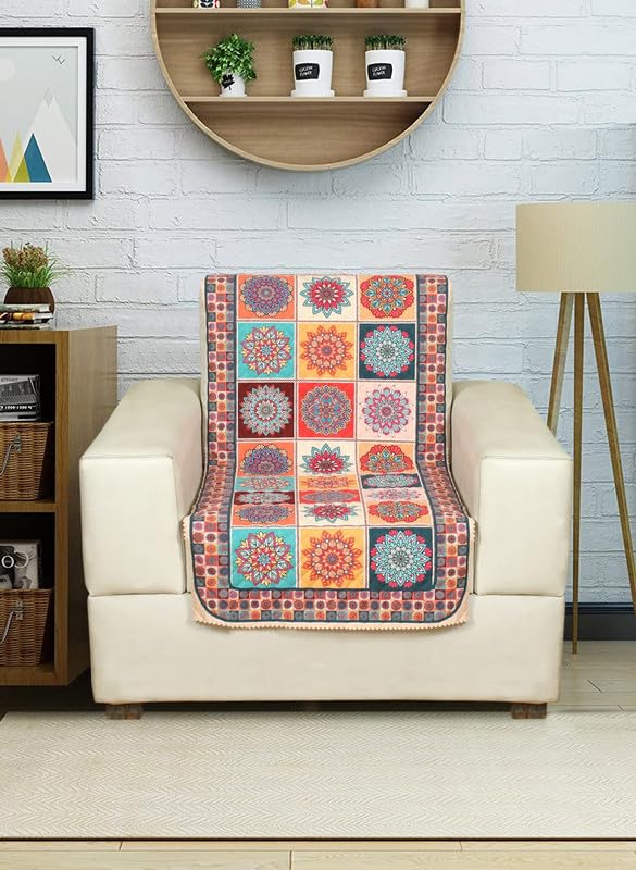 Nendle Printed Quilted Combined Sofa Seat and Back Cover 1 Seater Plush Velvet Antislip Fabric Universal Sofa Protector Single Seater Covers Suitable for Sofa Sety (Orange, Pack of 1)-image-7