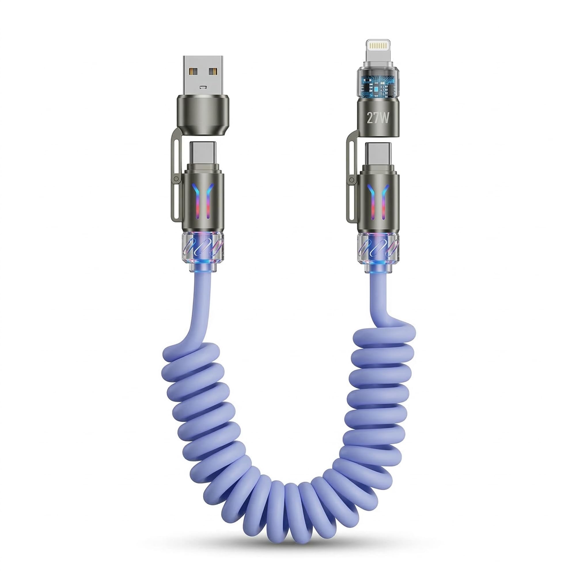 YOURKARTS.COM 4-in-1 Type-C Phone Charging Cable | PD 240W Fast Charging USB-A & USB-C to Type-C/Lightning | Retractable Tangle-Free Spring Cord Design | Compatible with iPhone 16/15/14, Android-image-10
