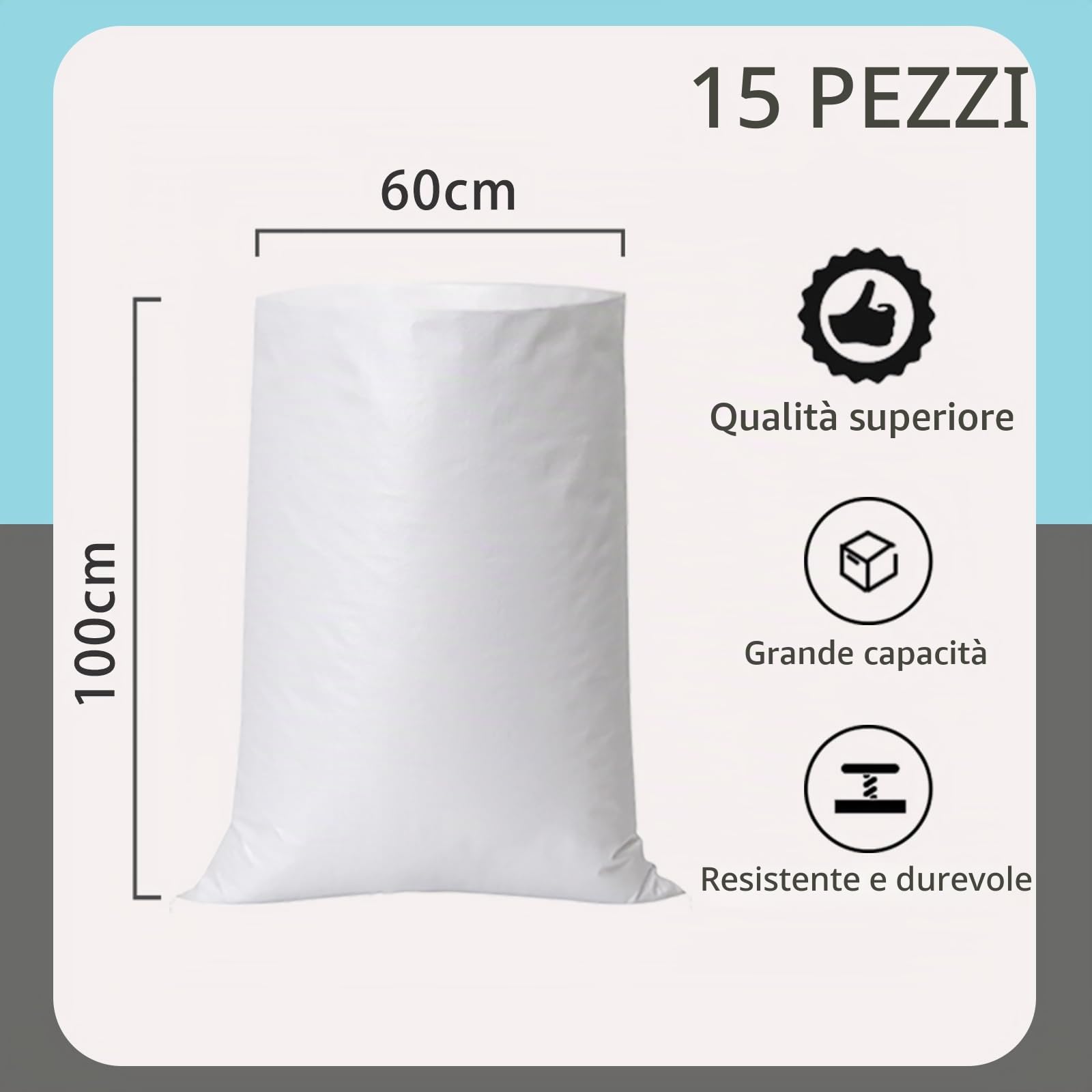 15 sacchetti in PP, 60x105 cm, grandi per detriti stabili, portata 50 kg