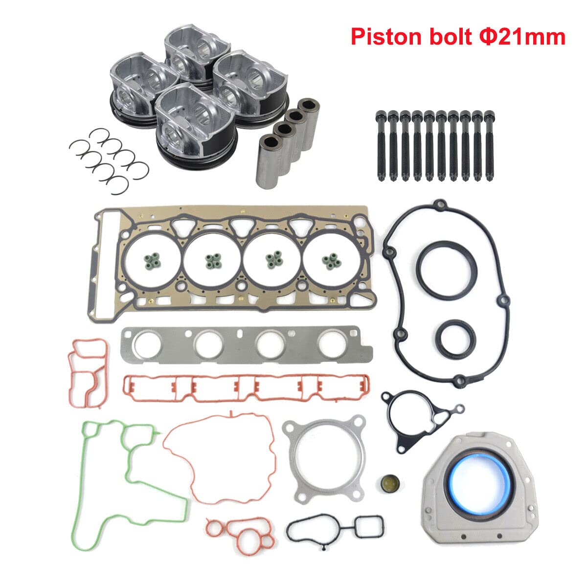 Kit Guarnizioni Pistone E Testata ø21mm Compatibile con E0S Scir0cc0 Sha-ran Je-tta A3 TT 2.0 T CBFA CCTA 06H107065DD