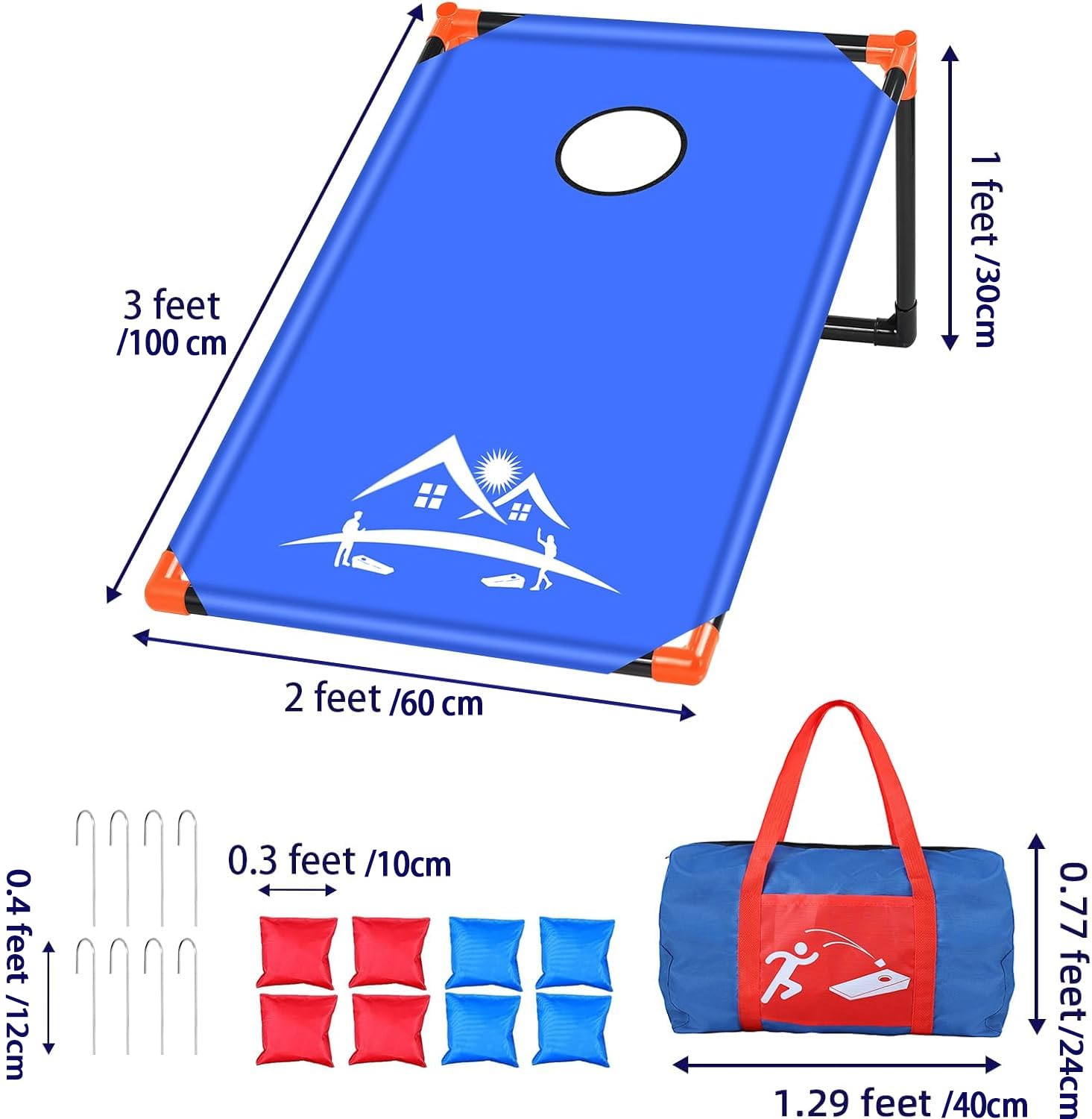 Sac Cornhole Jeux Exterieur Portable Corn Hole Jeux pour l'extérieur avec Cadre en PVC, 8 Sacs de Haricots et Sac de Transport pour Les Le Jardin, la pelouse, Les Jeux de Plage, Le Camping