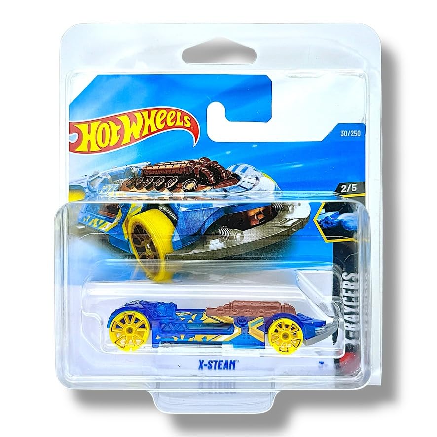 Hot Wheels X-Steam (Transparent Blue, Yellow & Brown) 2/5 X-Raycers - 2026-30/250 (Short Card) - includes a KLAS Car Keeper Protector Case - JJJ01