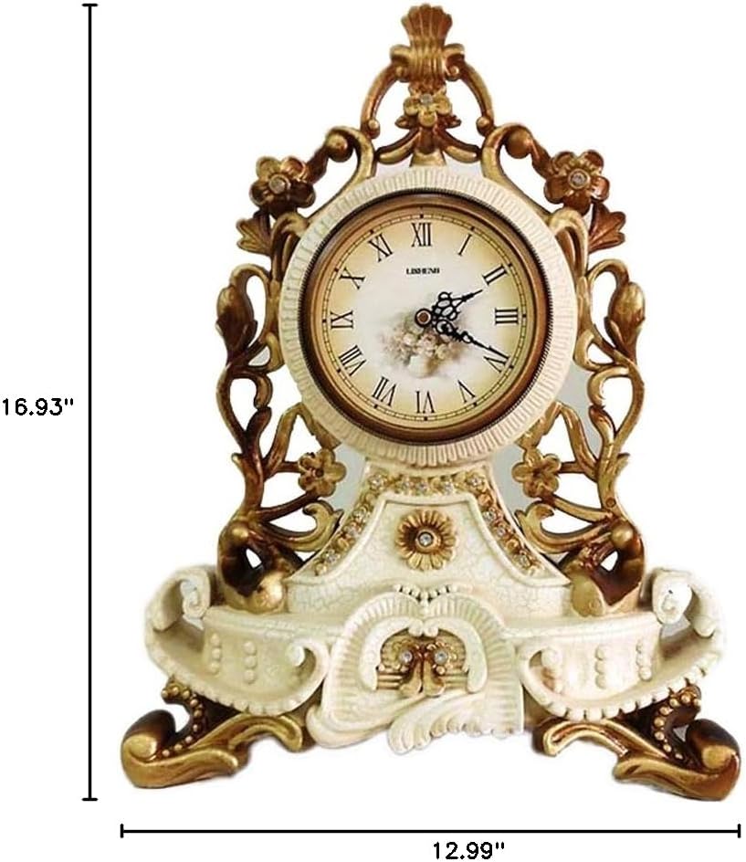 GagalU Vintage Table Clock Pendulum Clocks Golden Statue Musical Theme Living-Room Decoration Quarts Needle Resin Antique Scenic