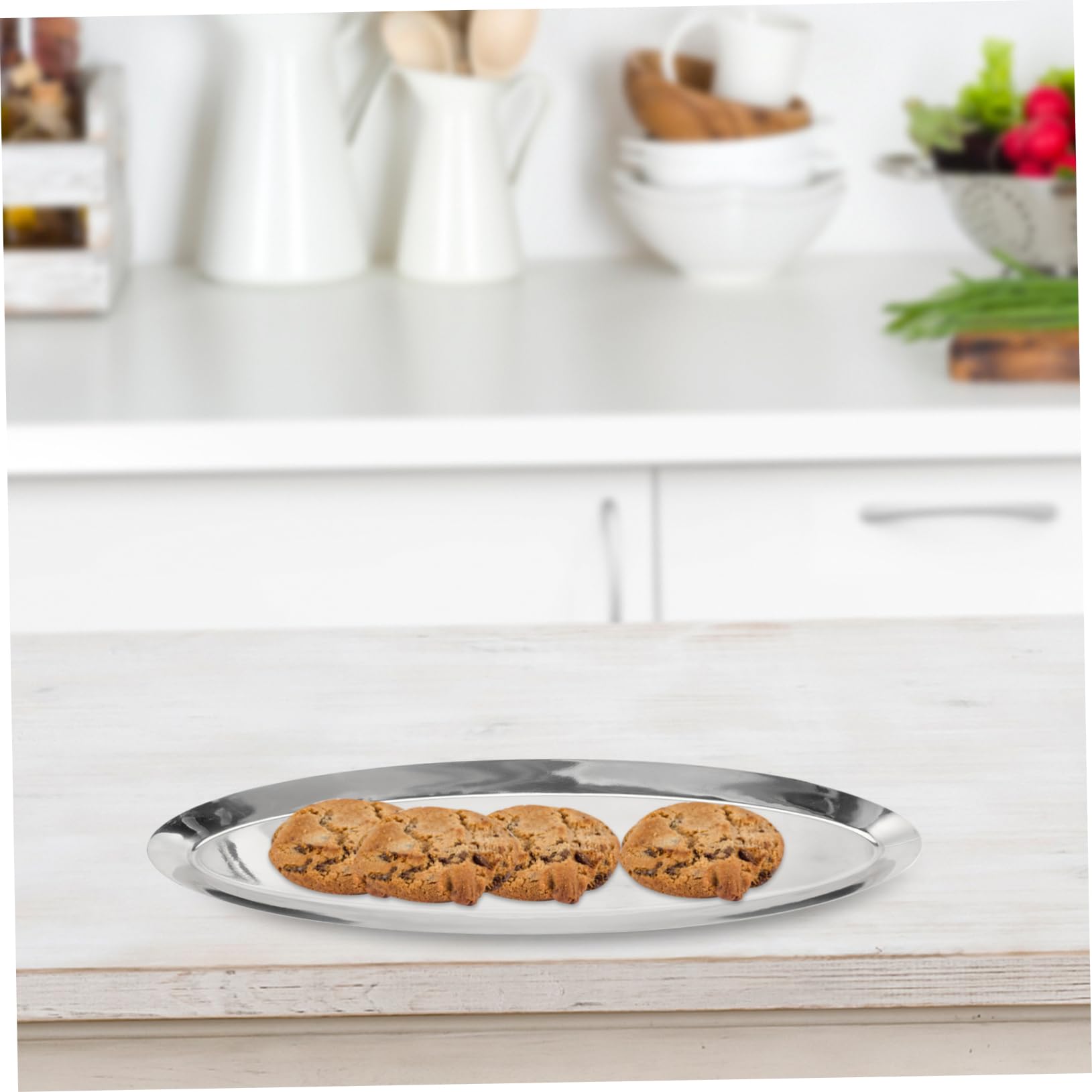 Vassoio Snack Creativo a Forma Ellittica in Acciaio Inox, Stile Giapponese