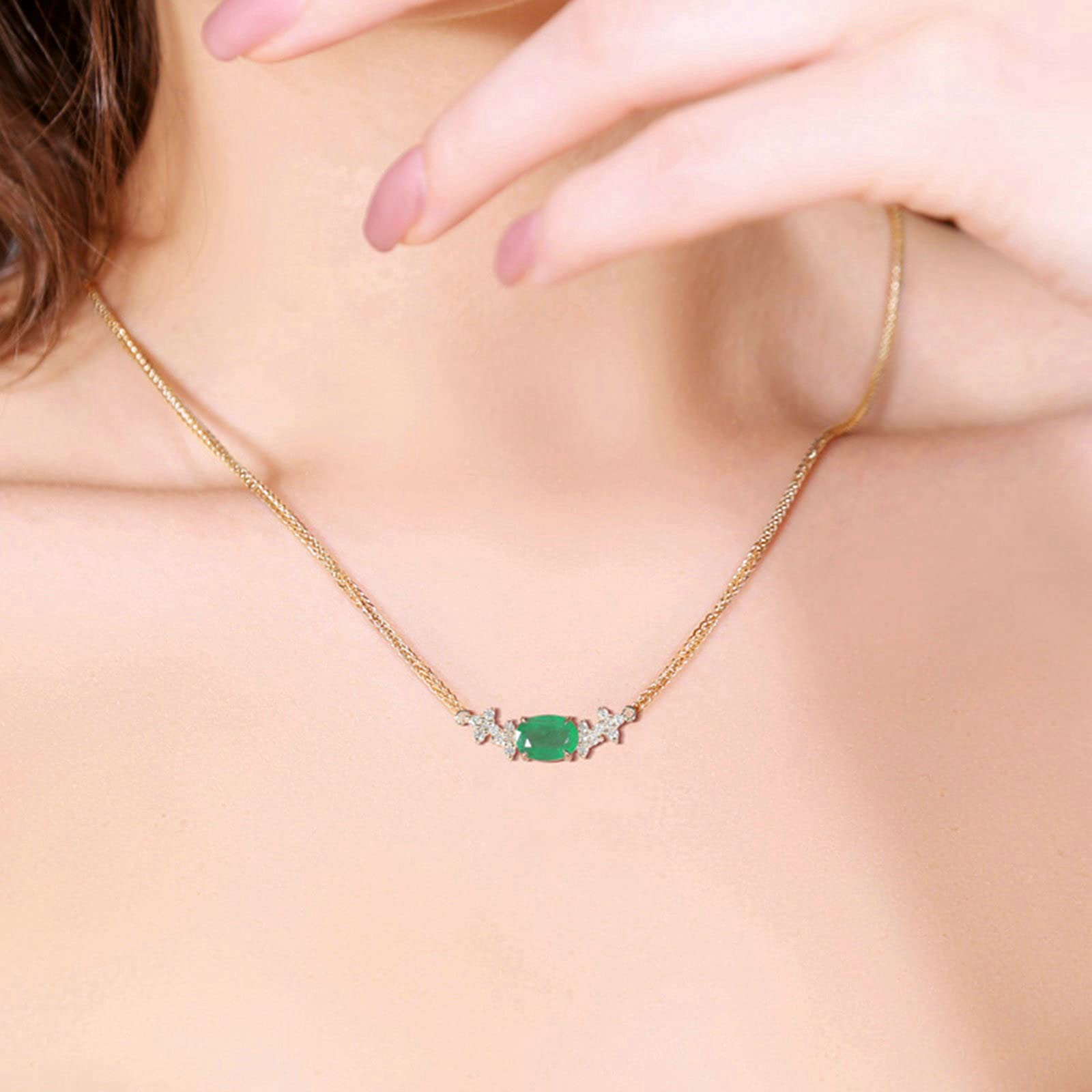Collar con colgante, flor con esmeralda ovalada creada en laboratorio, oro de 1 quilates de 18 quilates/plata de ley 925, collares con colgante para mujeres y niñas, regalo para el día de la madre/día