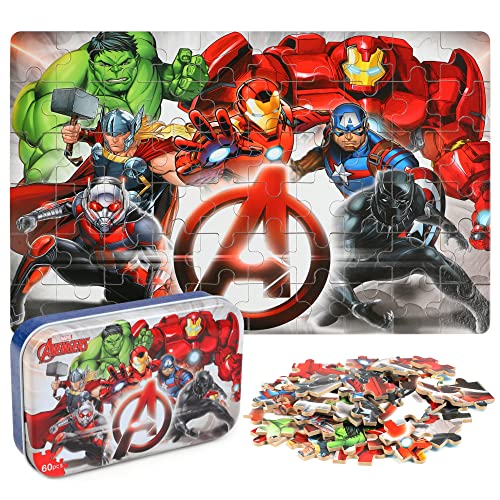 Puzzles for Kids Ages 4-8 60 Pieces Superhero Jigsaw Puzzles for Boys and Girls Educational Learning Puzzles in Metal Box The Avengers.