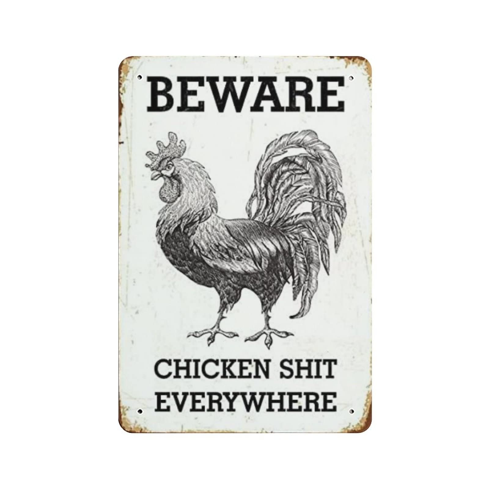 AOOEDM Beware Chicken Shit Everywhere Chicken Coop Decor Vintage Tin Sign Metal Tin Signs for Man Cave Funny Art Wall Plaque Kitchen Bar Pub Coffee Shop Wall Decor