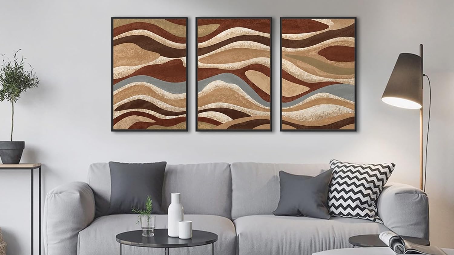 Large Framed Abstract Wall Art - Brown Mountain Range Wall Decor Painting 20"x28" Set of 3 Modern Prints Rustic Retro Canvas Pictures for Living Room Bedroom Office Artwork - Image 5