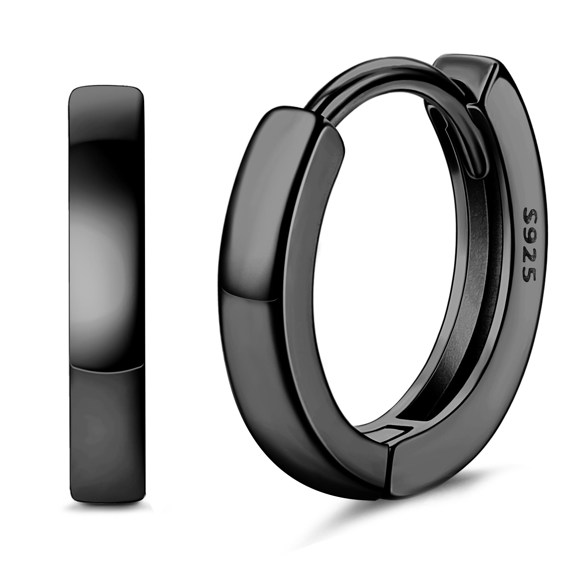 ORAZIO Plata de ley 925 Hombres Aros Pendientes para Niño, Pequeño Negro Sueño Pendiente de Aro de Diamantes para Hombres Mujeres, Pendientes Simple Unisex Regalos Minimalistas de Alta Joyería