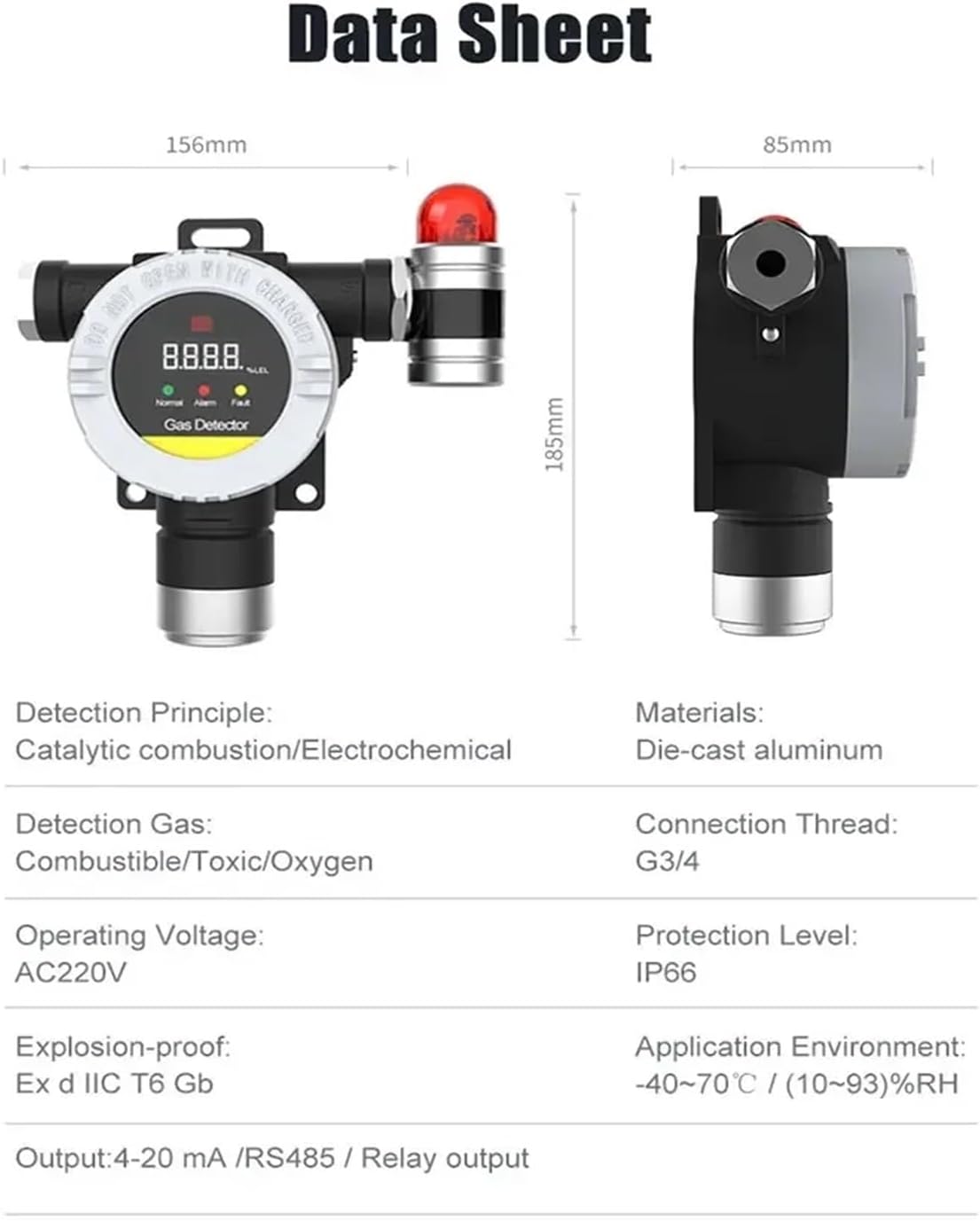 Gas Detectors, Fixed Gas Alert O2 0-30% VOL Oxygen Concentration Alarm Remote Control Gas Detector