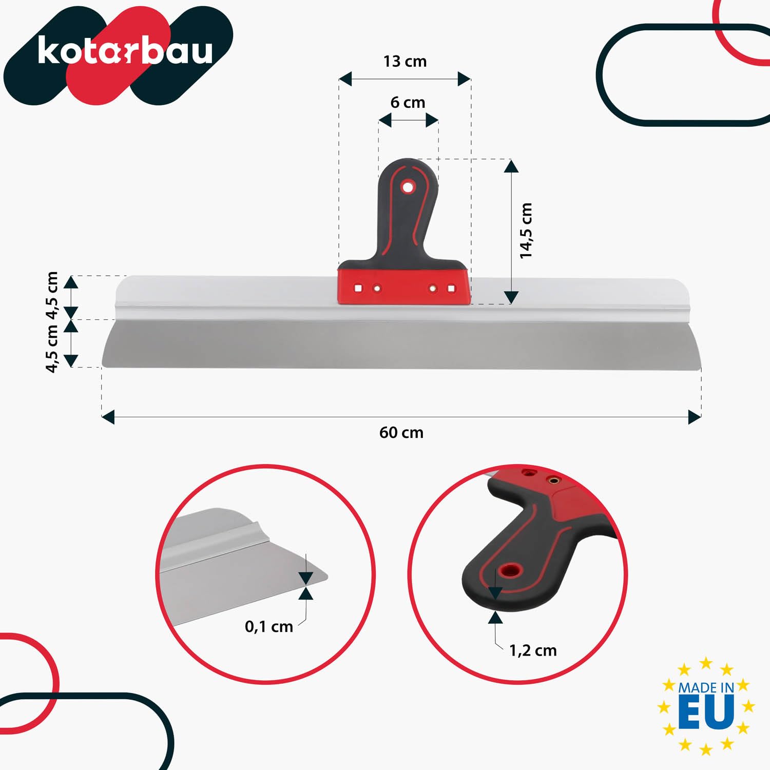 KOTARBAU® Espátula de acero inoxidable 600 mm, para aplicar y retirar yeso, masilla, ancha, para fachadas con soporte de aluminio y mango suave, de superficie