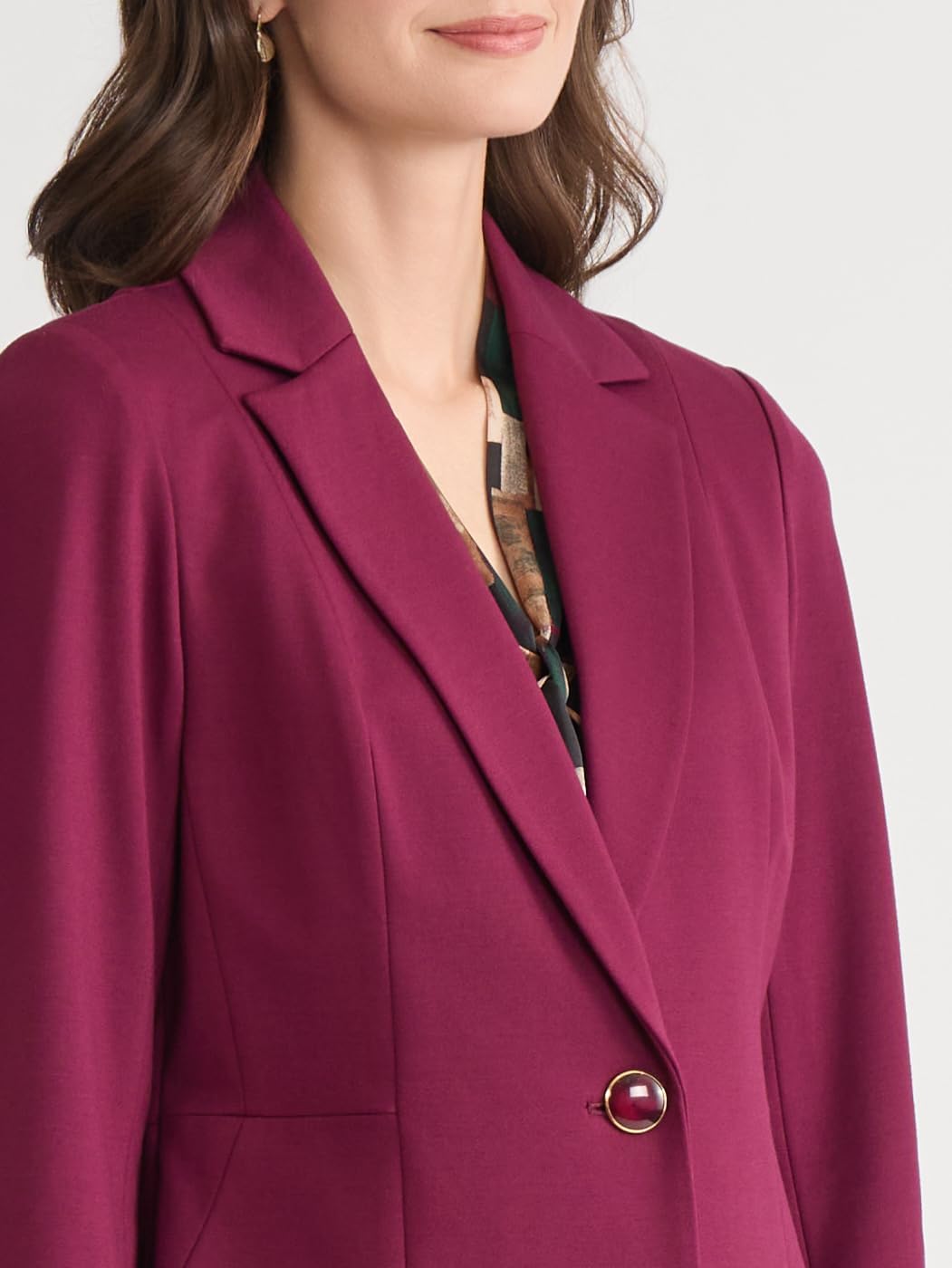 Kasper Womens One-Button Notch Collar Blazer with Seamed Waist – Compression Fit - Image 5