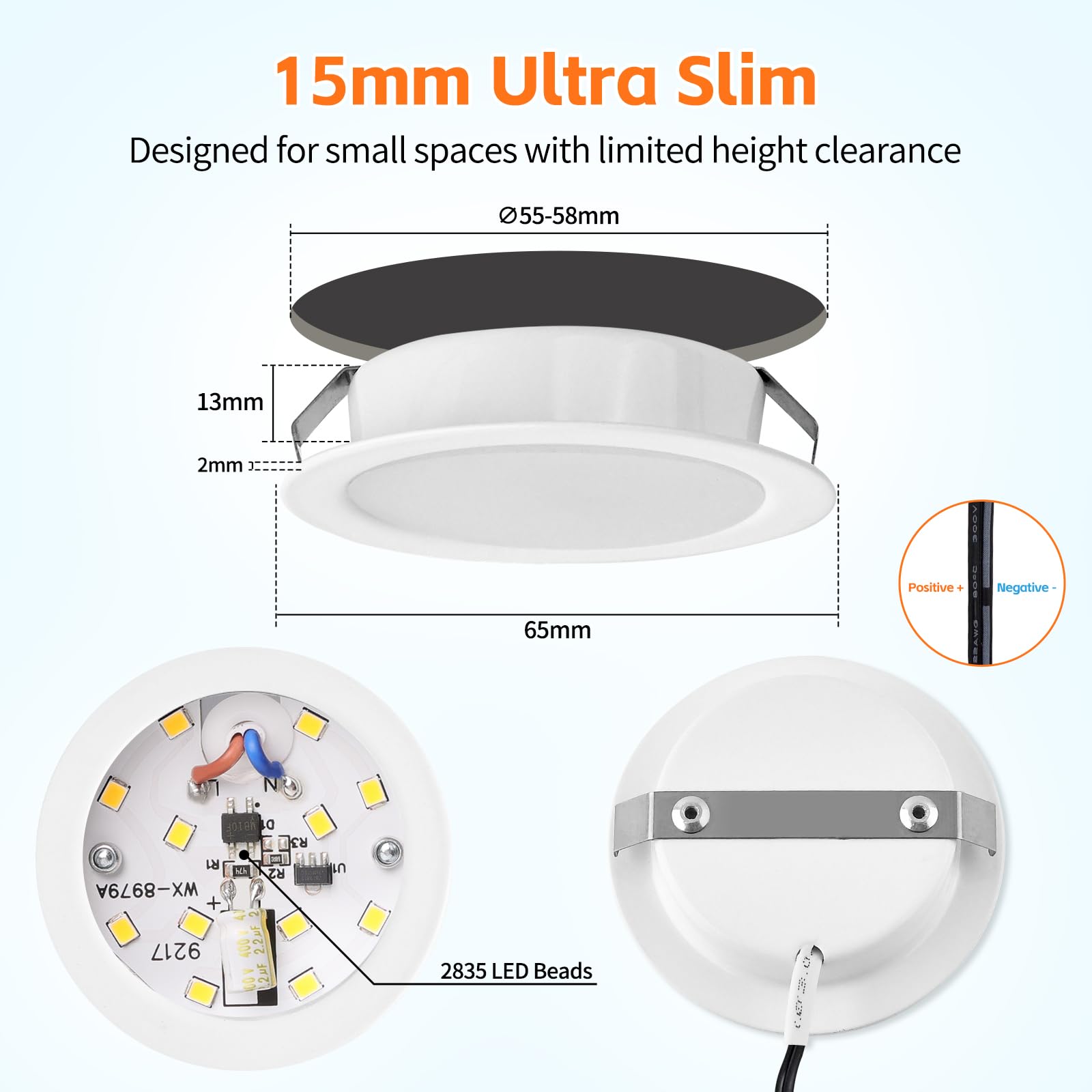 YindaLux LED Recessed Spotlights 12V 3000K Warm White IP44 LED Spot Dimmable 3W Recessed Lights 55-58mm Hole Size Downlight for Caravans Kitchens - Image 2