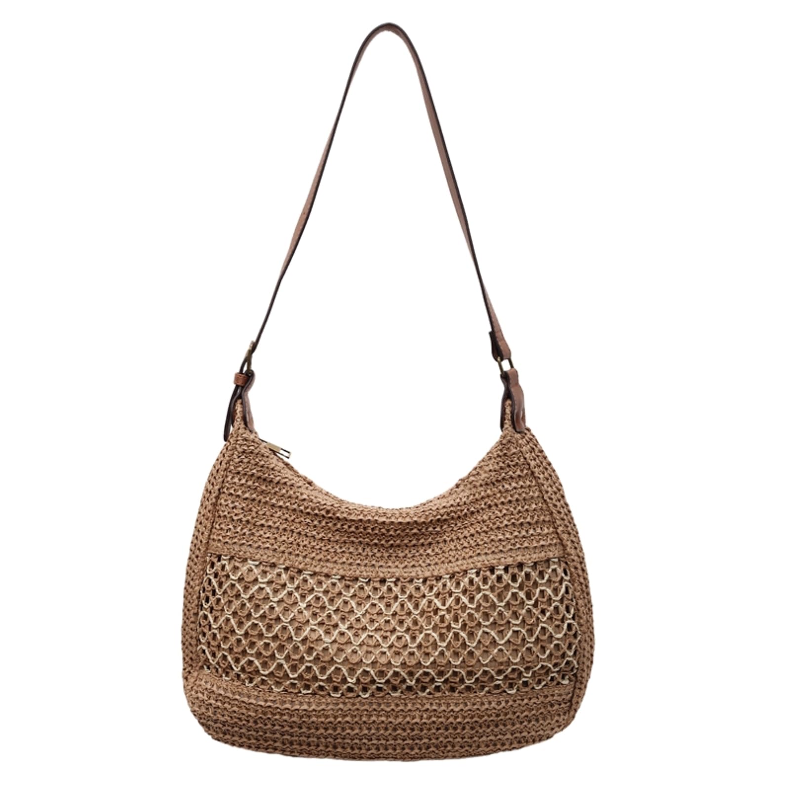 Borsa di Paglia Donna Grande capacità, Tessuto A Mano Rattan, Spalla Spiaggia Estiva, Crossbody Casual da Viaggio -Khaki