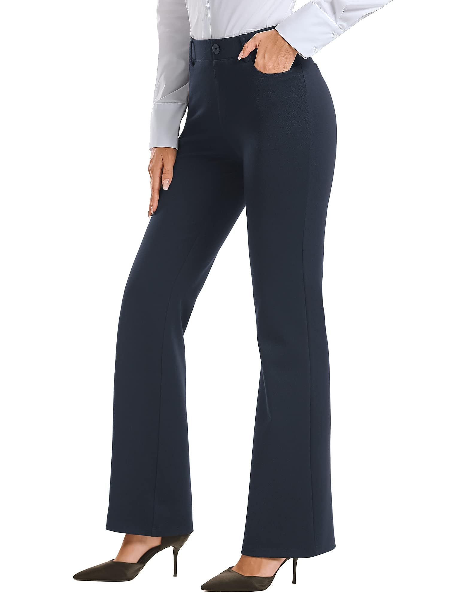 Stelle Womens Bootcut Stretch Dress Work Pants Slacks with Pockets Pull On