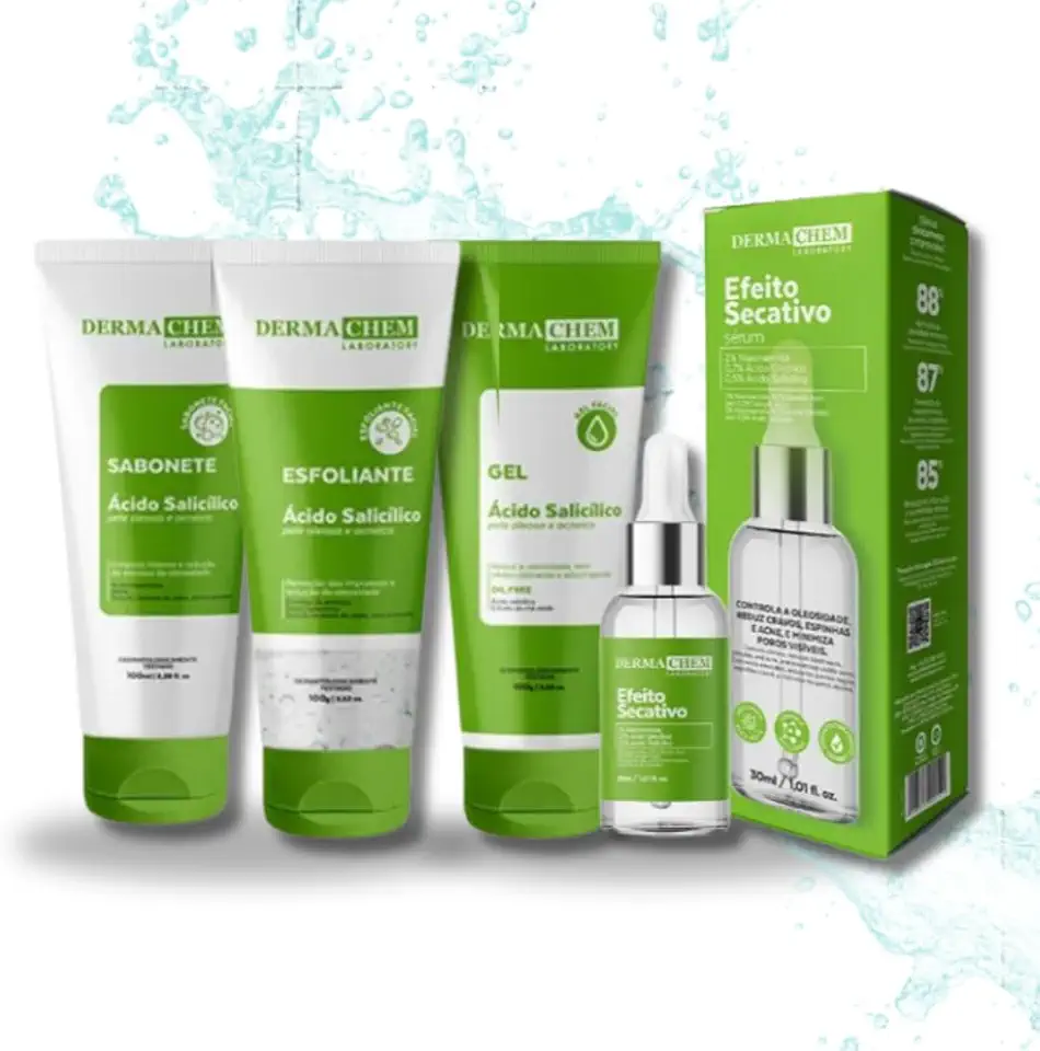 Kit Skincare Acido Salicilico Pele Oleosa + Sérum Secativo - 4 Itens 87% de EFICÁCIA COMPROVADA