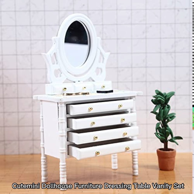 Coiffeuse Miniature IMIKEYA Avec Miroir – Meuble En Bois Pour Maison De Poupée, Décoration Et Accessoire Photo
