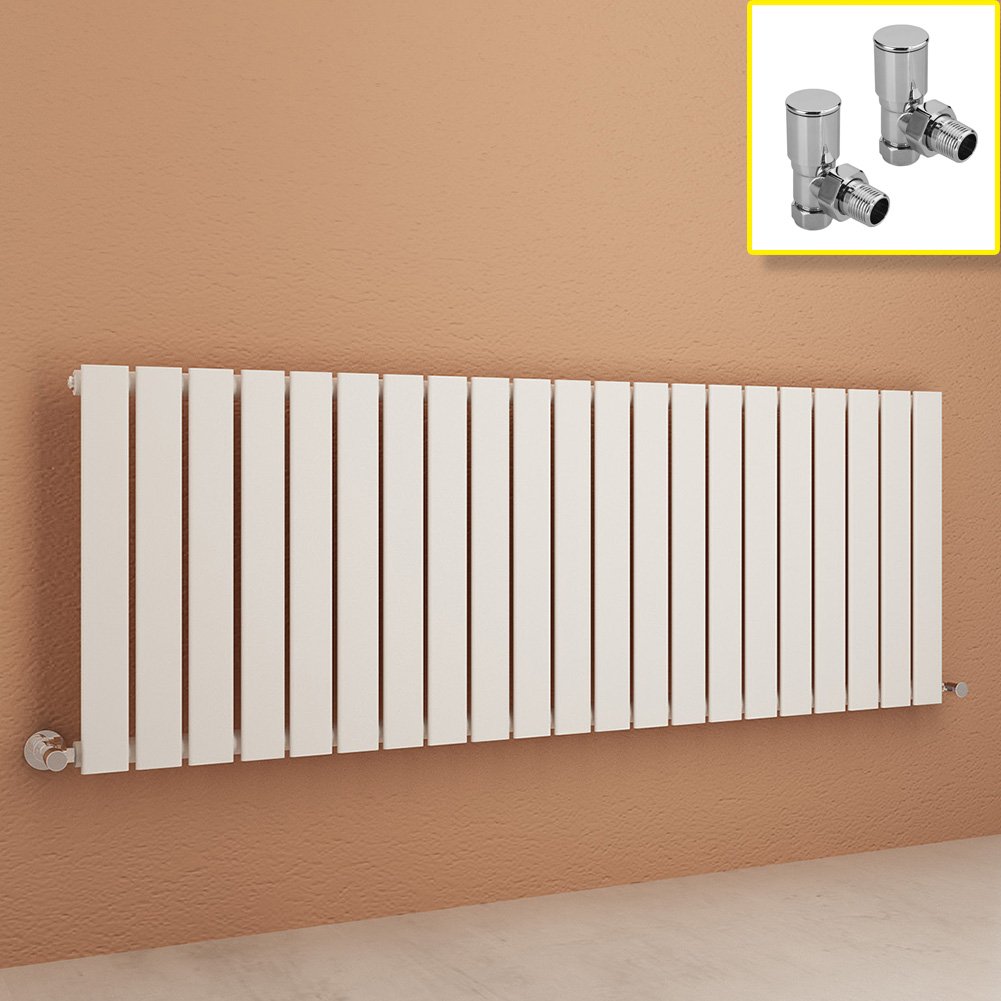 Elegant White 600 X 1596 Mm Column Radiator Horizontal Single Flat Panel Designer Radiator With Angled Radiator Valves