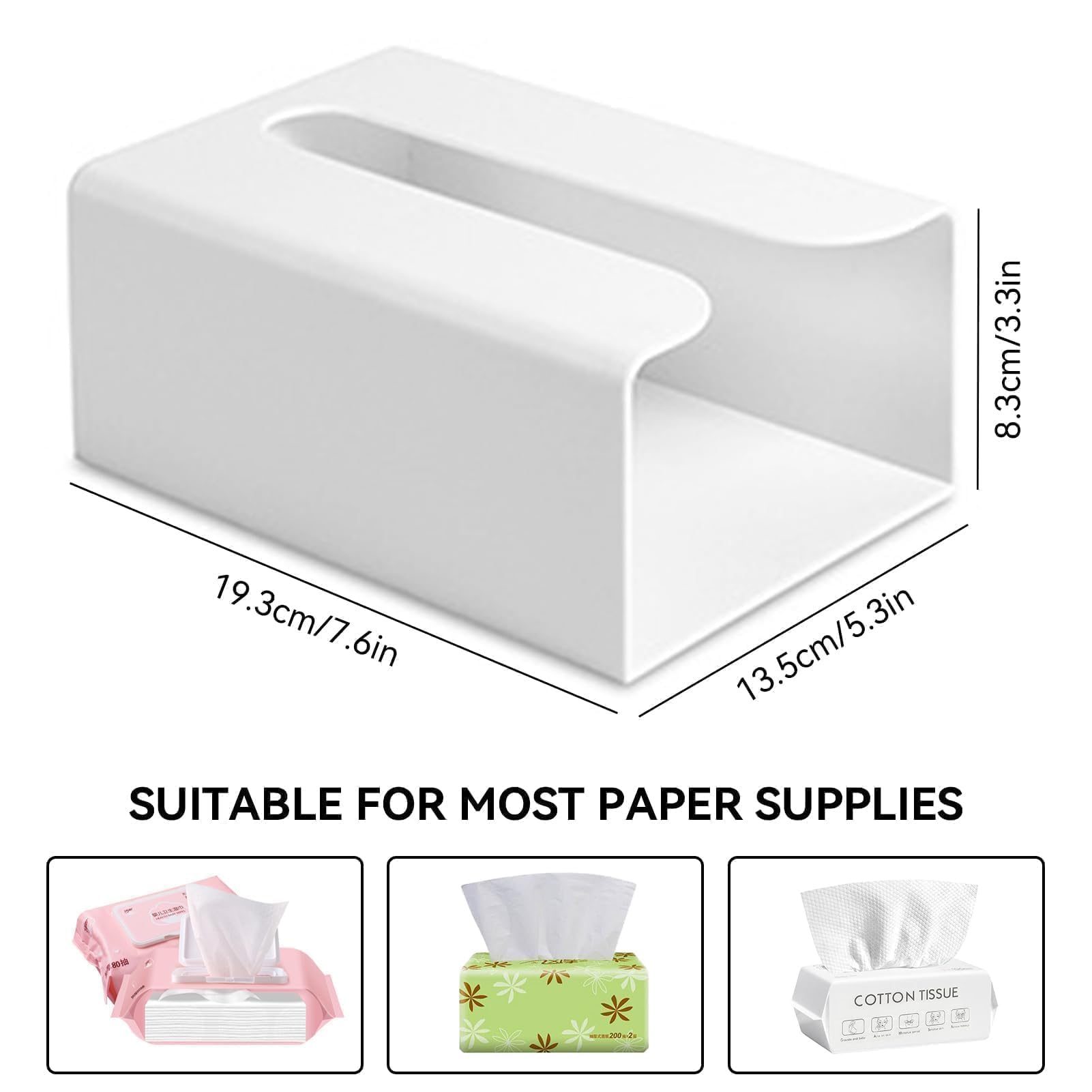 Tissue-Box-Abdeckung, selbstklebend, an der Wand montiert, Kosmetiktuch-Box, Serviettenhalter, Spender Papier Servietten Organizer für Tisch, nach Oben oder unten, unbedeckte Seite(Weiß)
