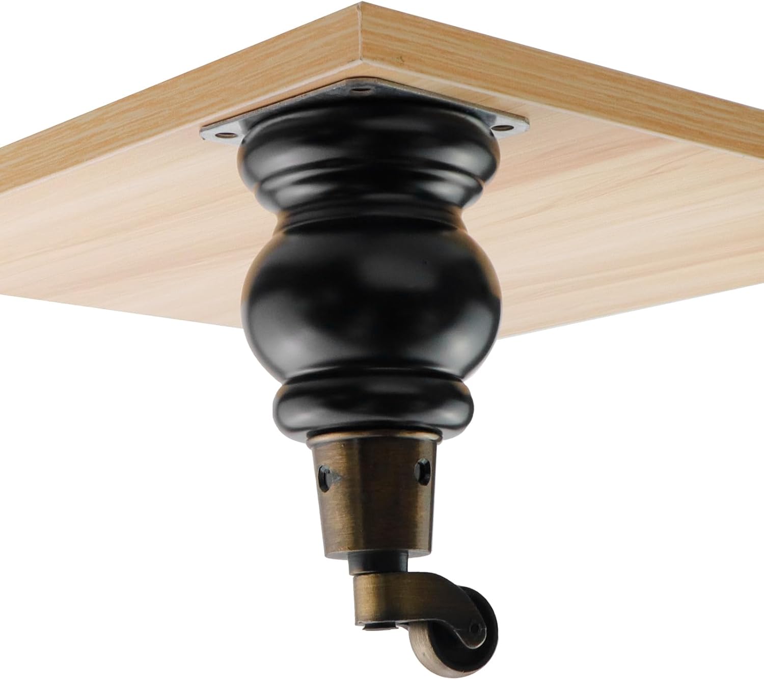 4pcs 6" Height Wooden Furniture Legs with Furniture Casters Gourd Shape Wood Table Legs Swivel Caster Wheels with Round Cup Couch Legs Replacement for Furniture Desk (Black, 5.91")