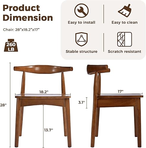 Miniatura 3 de DELAVIN Juego de 4 sillas de comedor de madera maciza, sillas de cocina con patas de madera de roble macizo, sillas de comedor con respaldo de