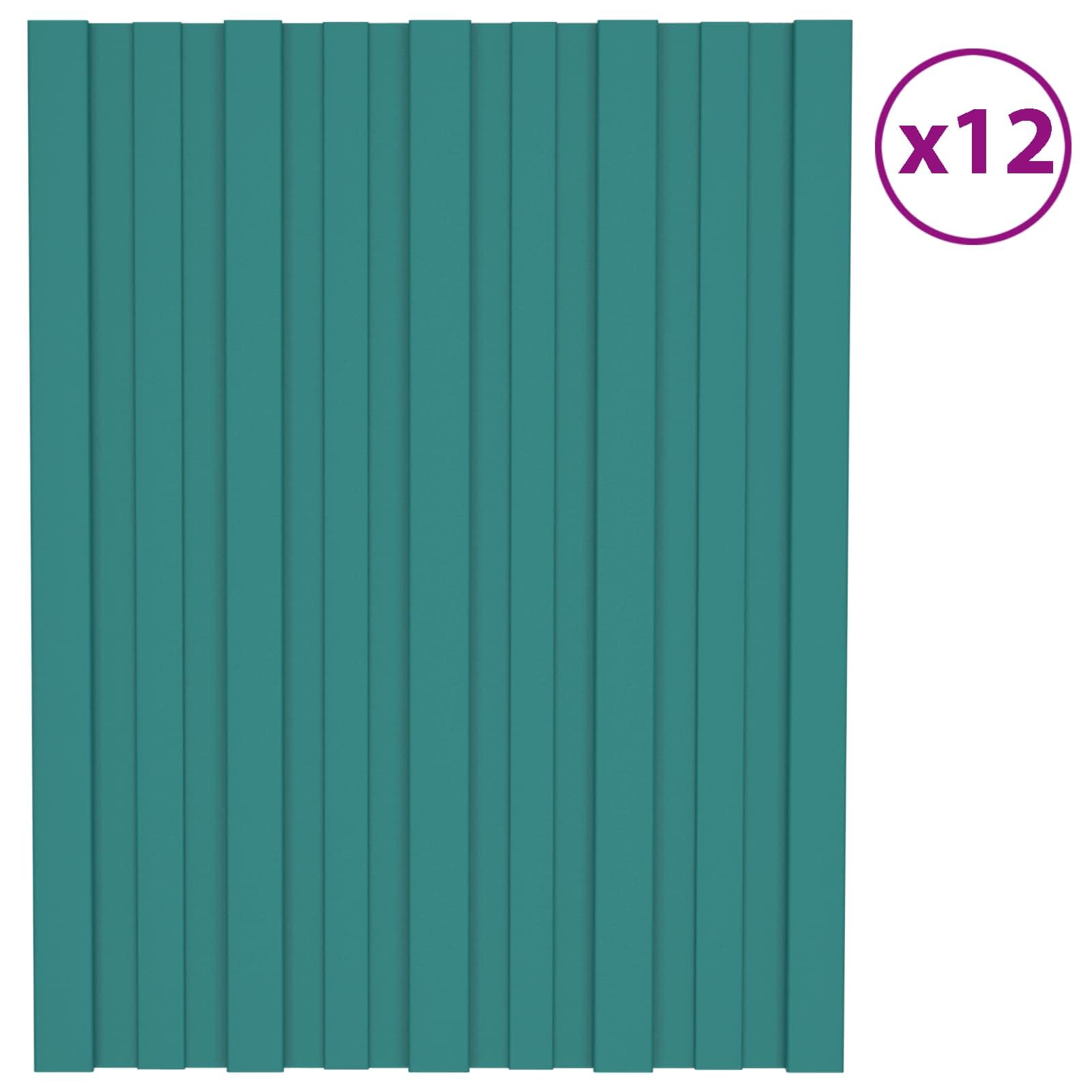 Juego de 12 paneles de techo 60 x 45 cm, color verde, de acero galvanizado para cobertizos y cobertizos
