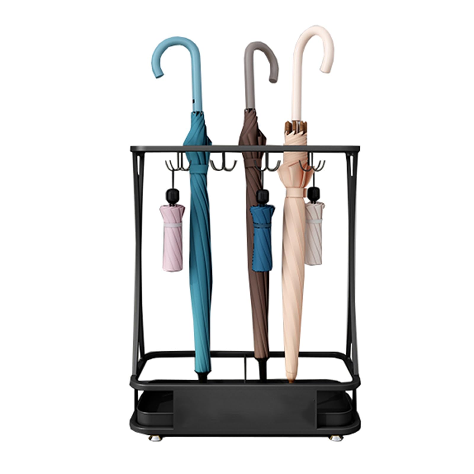 WQPMNYG Metal Umbrella Stand with Drip Tray & Hooks - Stylishfor Golf Clubs & Umbrellas Perfect for Home Office Entryway & Patio Use
