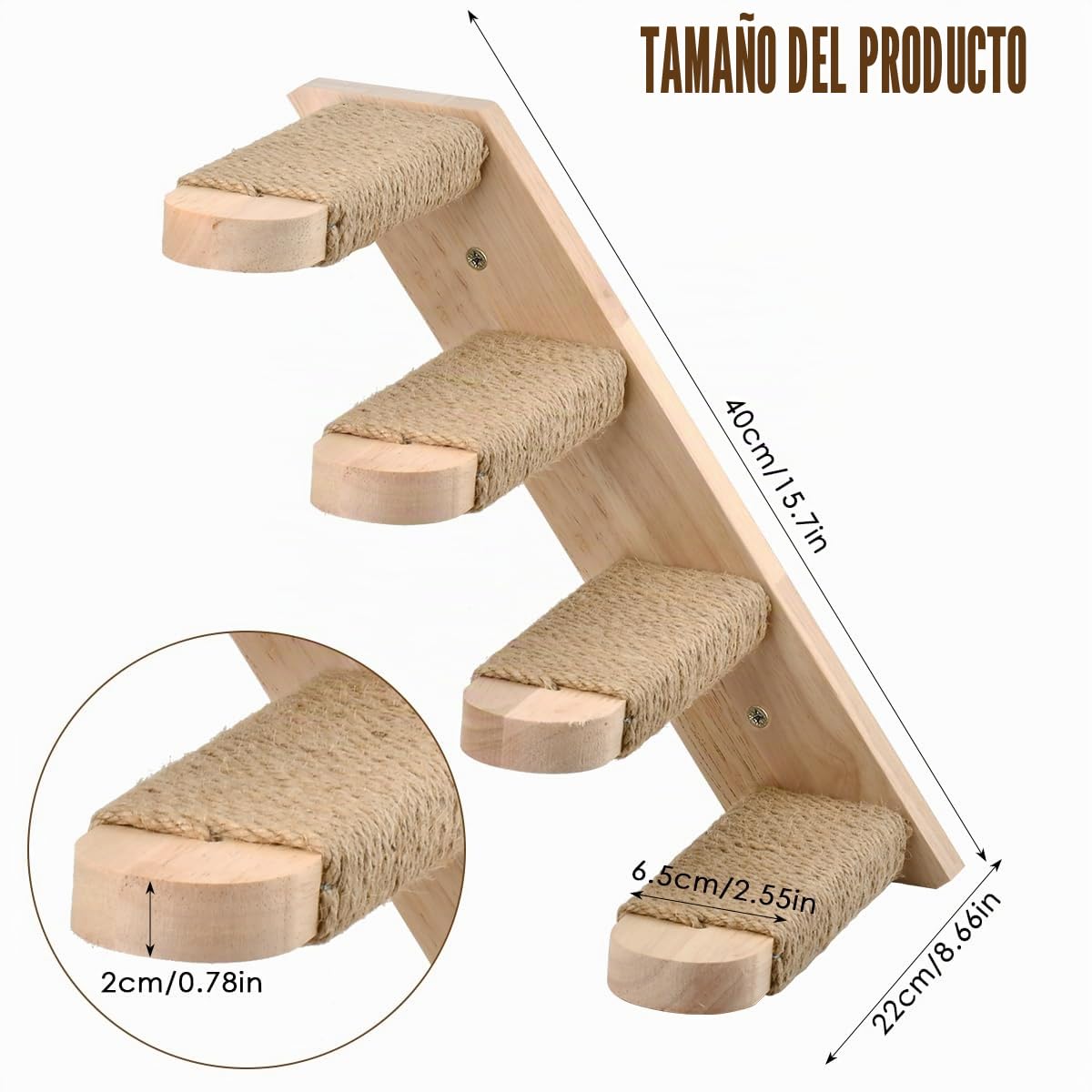 Estantes de Escalada YOPEUC para Gatos, Hecho de Madera de Caucho con Rascador de Yute y Escalera de Madera Cuerda Sisal para Trepadores