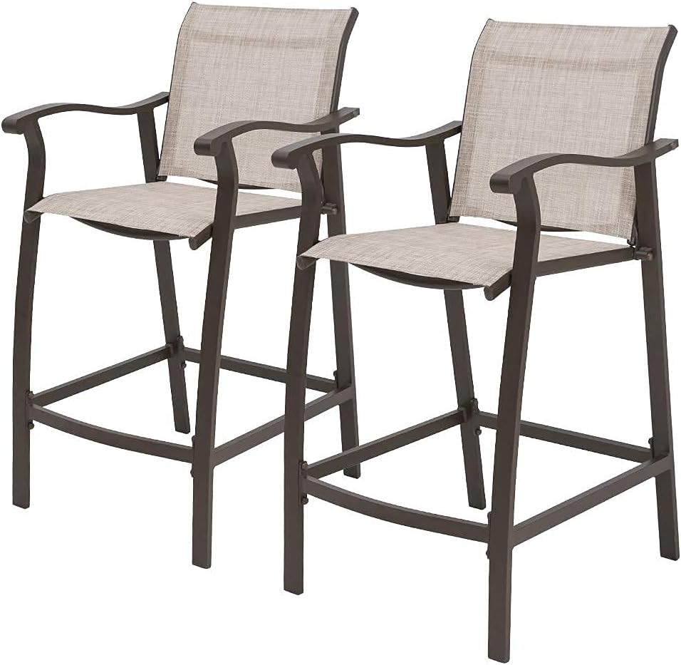 Beige Aluminum Outdoor Counter Height Bar Stools Set of 2