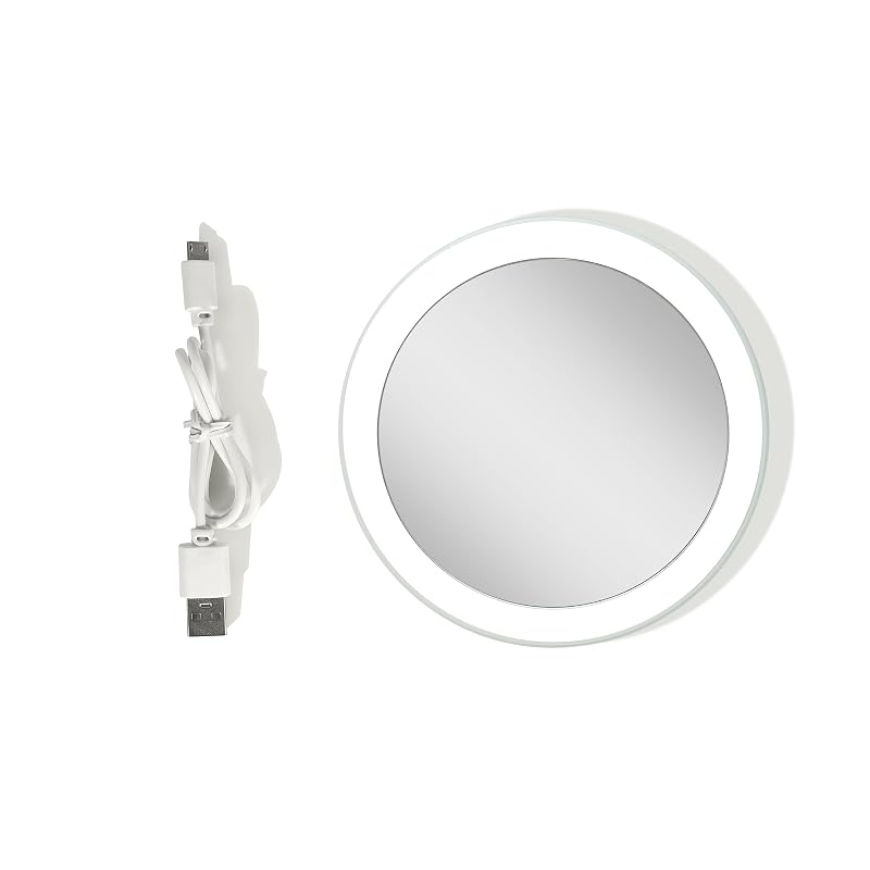 Espelho compacto com LED Zadro, aumento 3X, controle touch multicolorido, bateria recarregável e nécessaire, branco, 4 polegadas