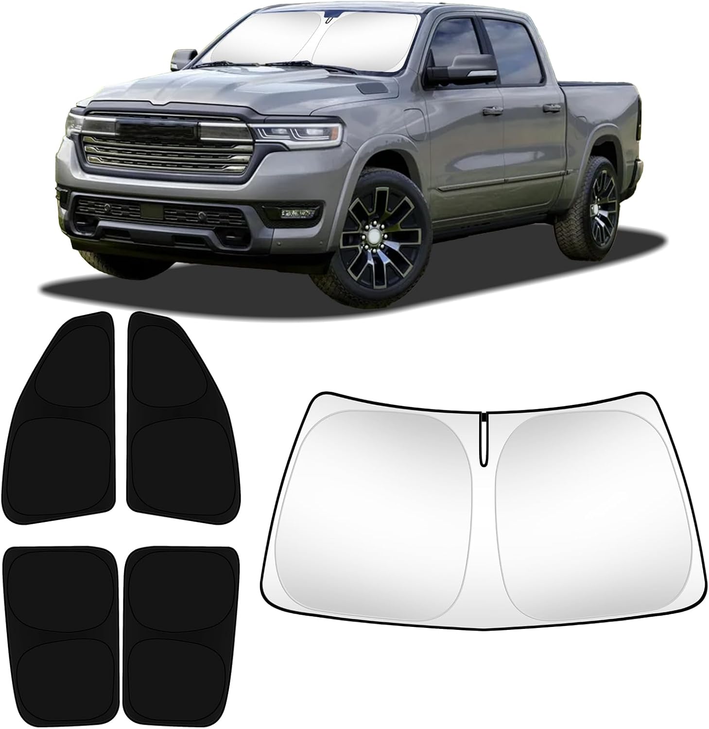 Windshield Sunshade Compatible with Dodge RAM 1500/2500/3500 2019 2020-2023 2024 2025 Accessories Rear Window Sun Shade Visor Shield Cover Full Set Protector 5pcs