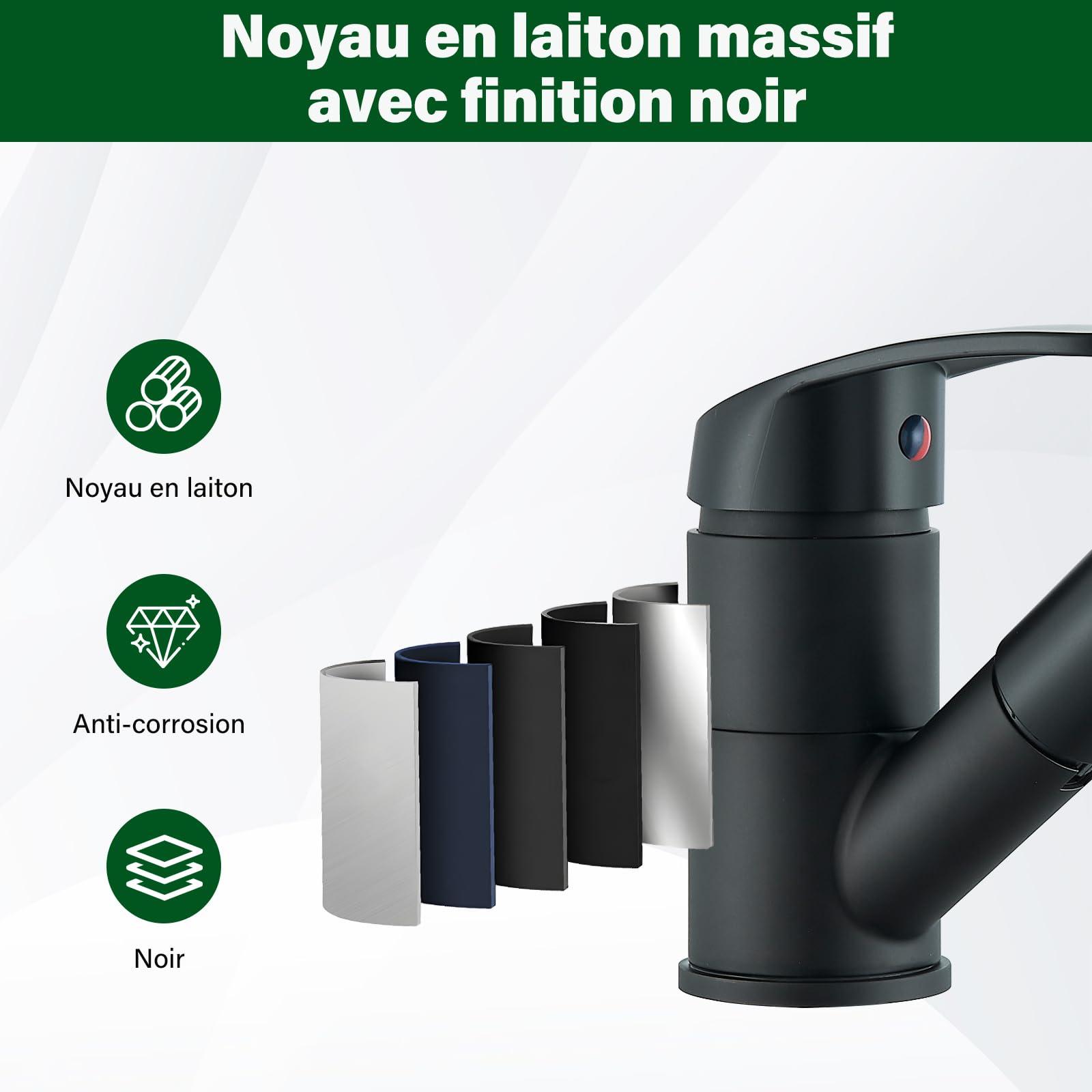 Robinet Cuisine Noir,Mitigeur Cuisine avec Douchette Monocommande,Robinet Pivotant À 360° pour 1 Trou,2 Modes de Pulvérisation