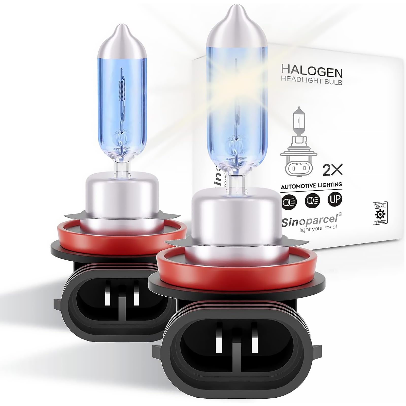 Sinoparcel H11 Headlight Bulb, 35% Whiter, +150% More Brightness, 3800K White H11 Bulb for Low Beam or Fog Light, 12V 55W, Pack of 2
