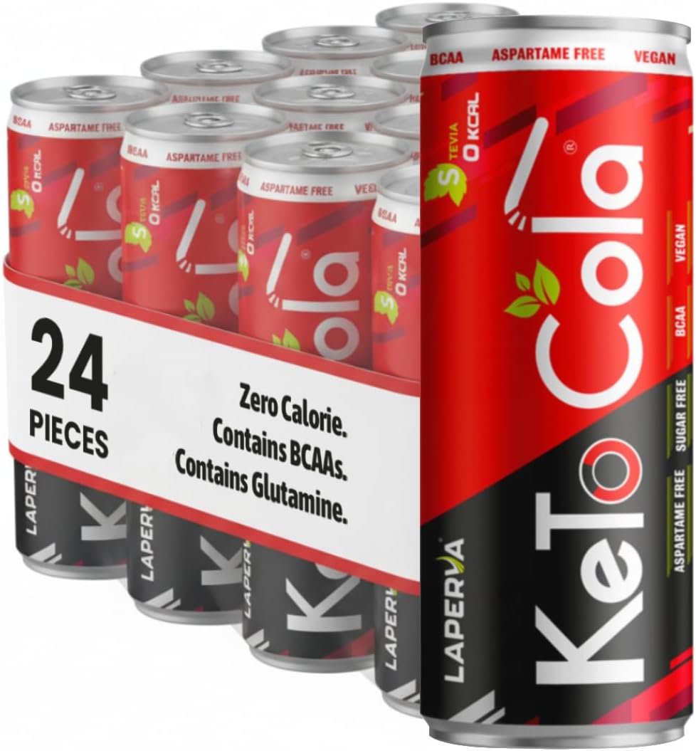 Laperva Keto Cola Drink, 24 Pack – Zero Calorie Cola Beverage with BCAAs, Caffeine & Electrolytes – Stevia Sweetened, Sugar Free, Gluten Free, Dairy Free Soft Drink