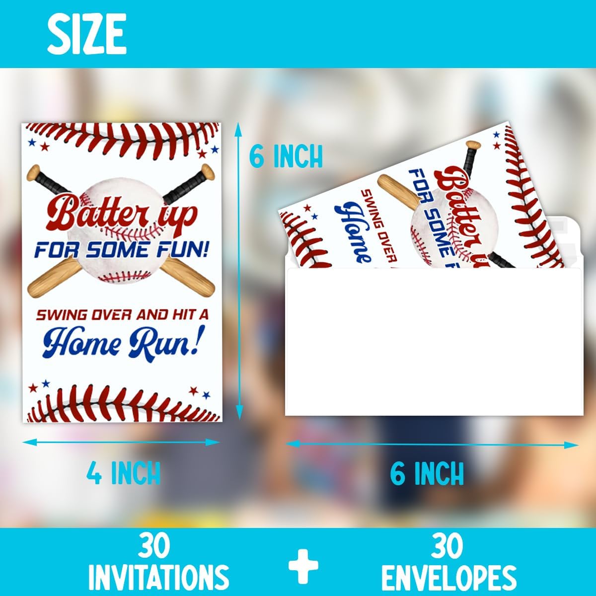 Baseball Birthday Party Invitations, Baseball Party Invitations Card for Boys Girls (30 Cards & 30 Envelopes)